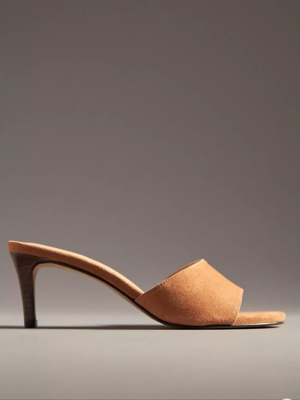 Anthropologie Tan Suede Slide Heels Kitten Heel Mules Size 8.5 EU39 NWT